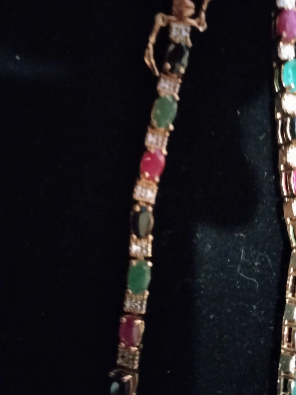 Sterling Silver And Gold Multicolor Genuine Stone Tennis Bracelet